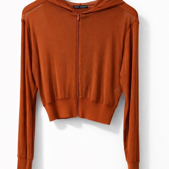 Zara Tops - Zara sheer mesh cropped sweater in a rich rust/burnt orange tone Size M NWOT